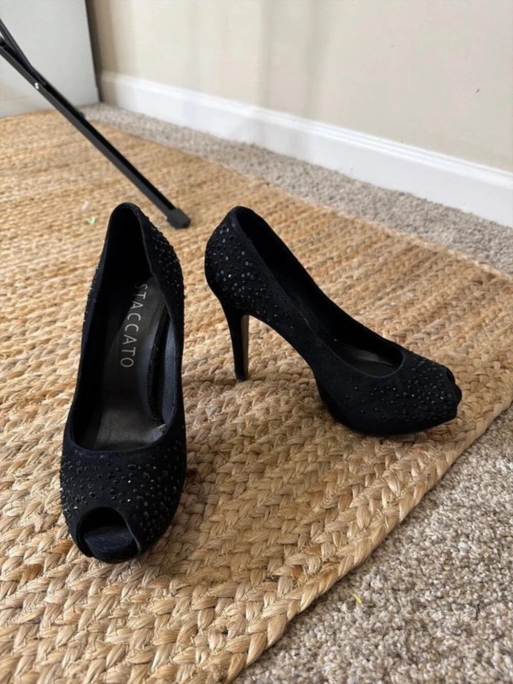 Staccato black velvet hidden platform heels 37 706